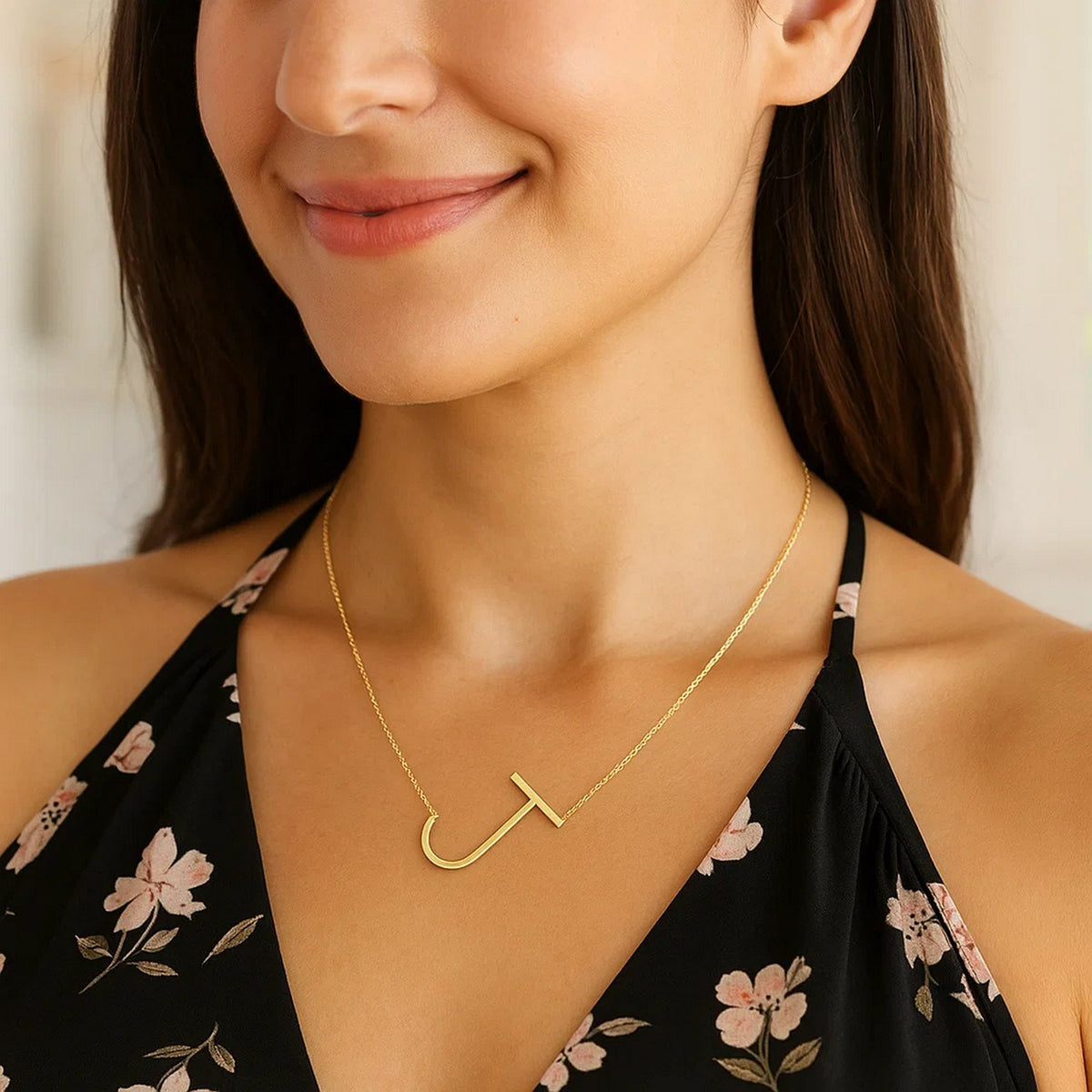 Yours Truly Large Initial J Necklace in 14K Yellow Gold