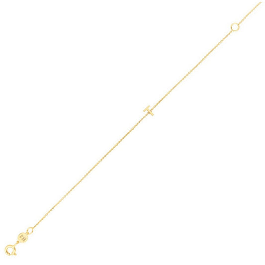 Mini Initial T Bracelet in 14K Yellow Gold