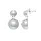 Puffed Round Double Button Drop Earrings in Rhodium Silver