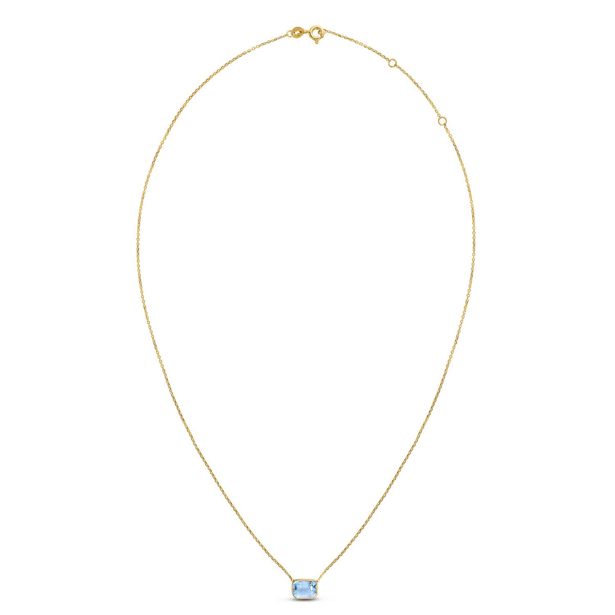 Emerald Cut Blue Topaz Necklace in 14K Yellow Gold