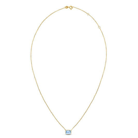 Emerald Cut Blue Topaz Necklace in 14K Yellow Gold