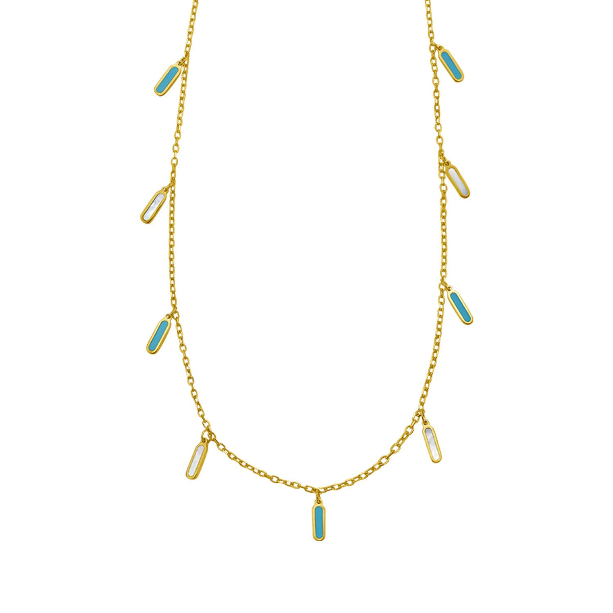 Turquoise & MOP Inlay Station Necklace in 14K Yellow Gold