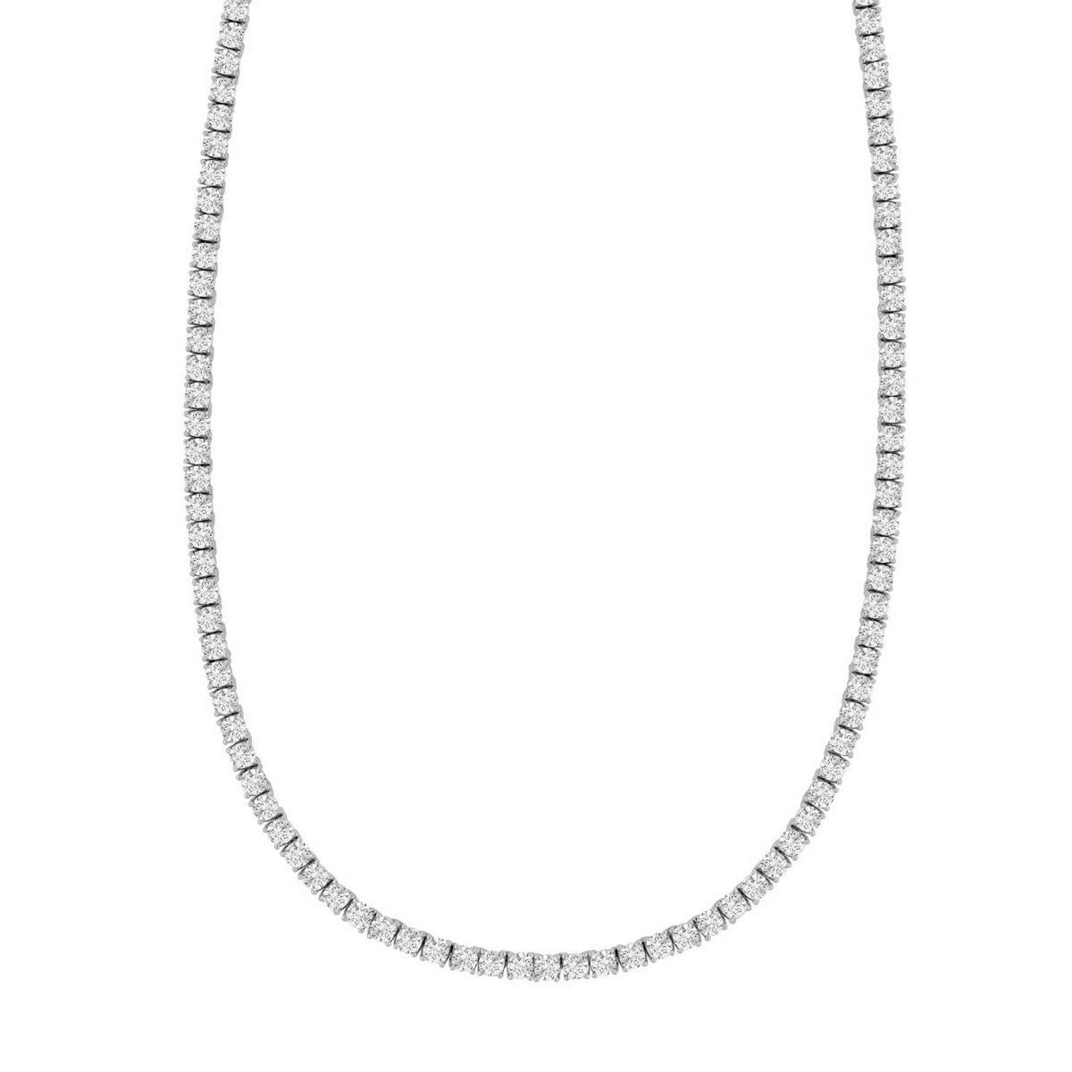CZ Tennis Necklace in Rhodium-Plated Sterling Silver