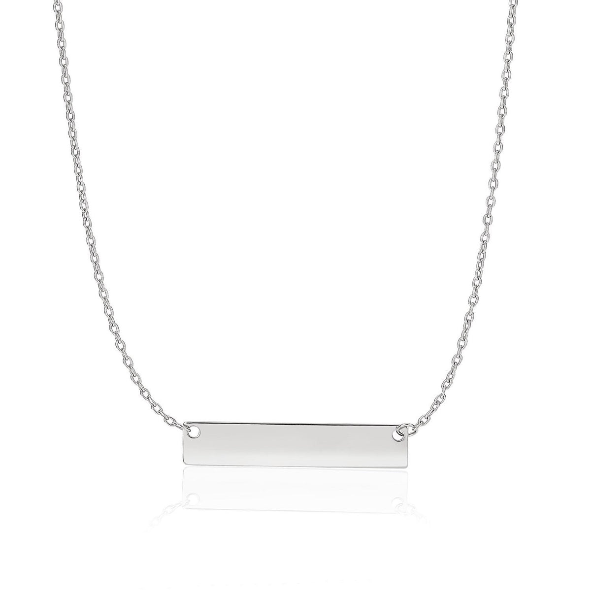 Smooth Flat Horizontal Bar Necklace in 14K White Gold