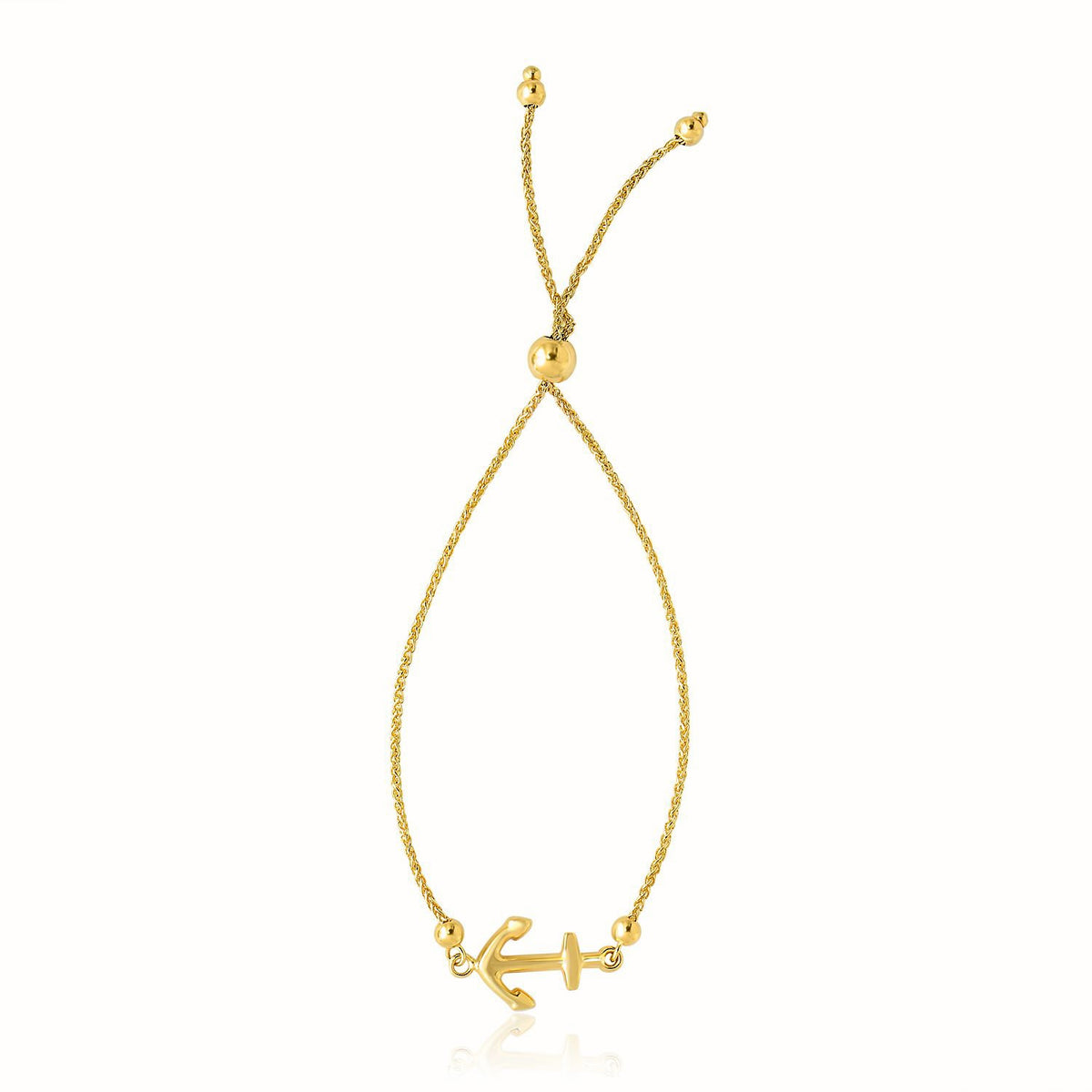 Adjustable Anchor Bracelet in 14K Yellow Gold