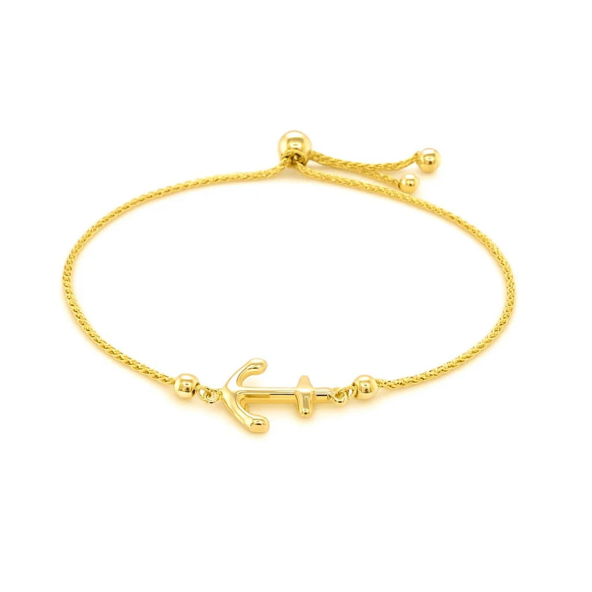 Adjustable Anchor Bracelet in 14K Yellow Gold