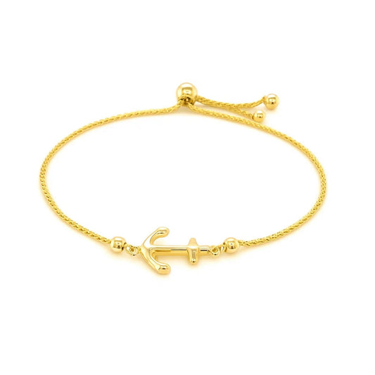 Adjustable Anchor Bracelet in 14K Yellow Gold