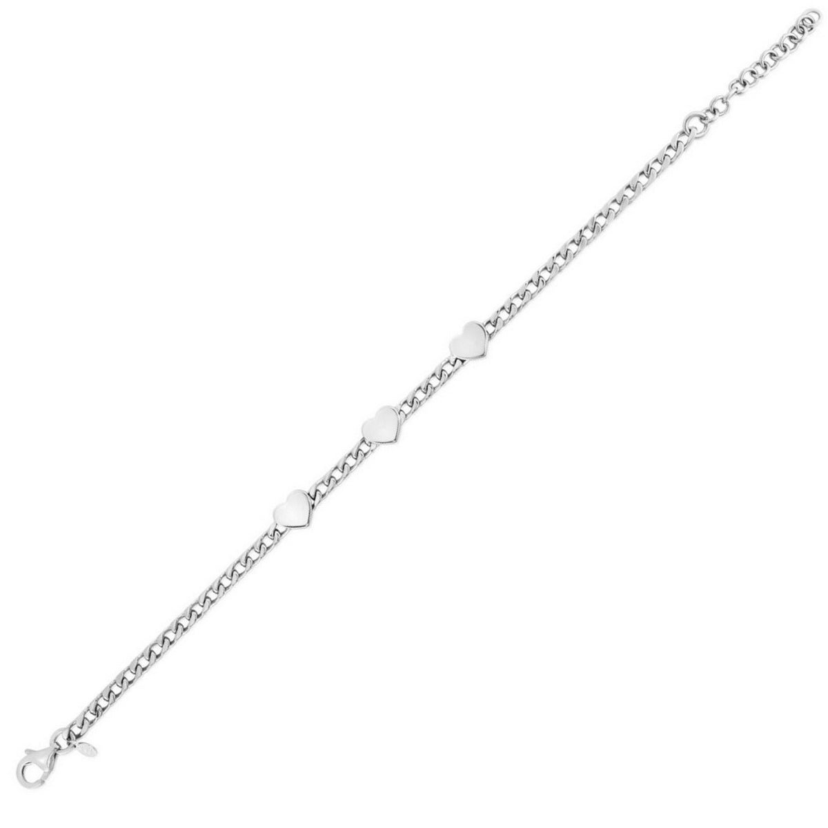 Heart Chain Bracelet in Rhodium-Plated Sterling Silver