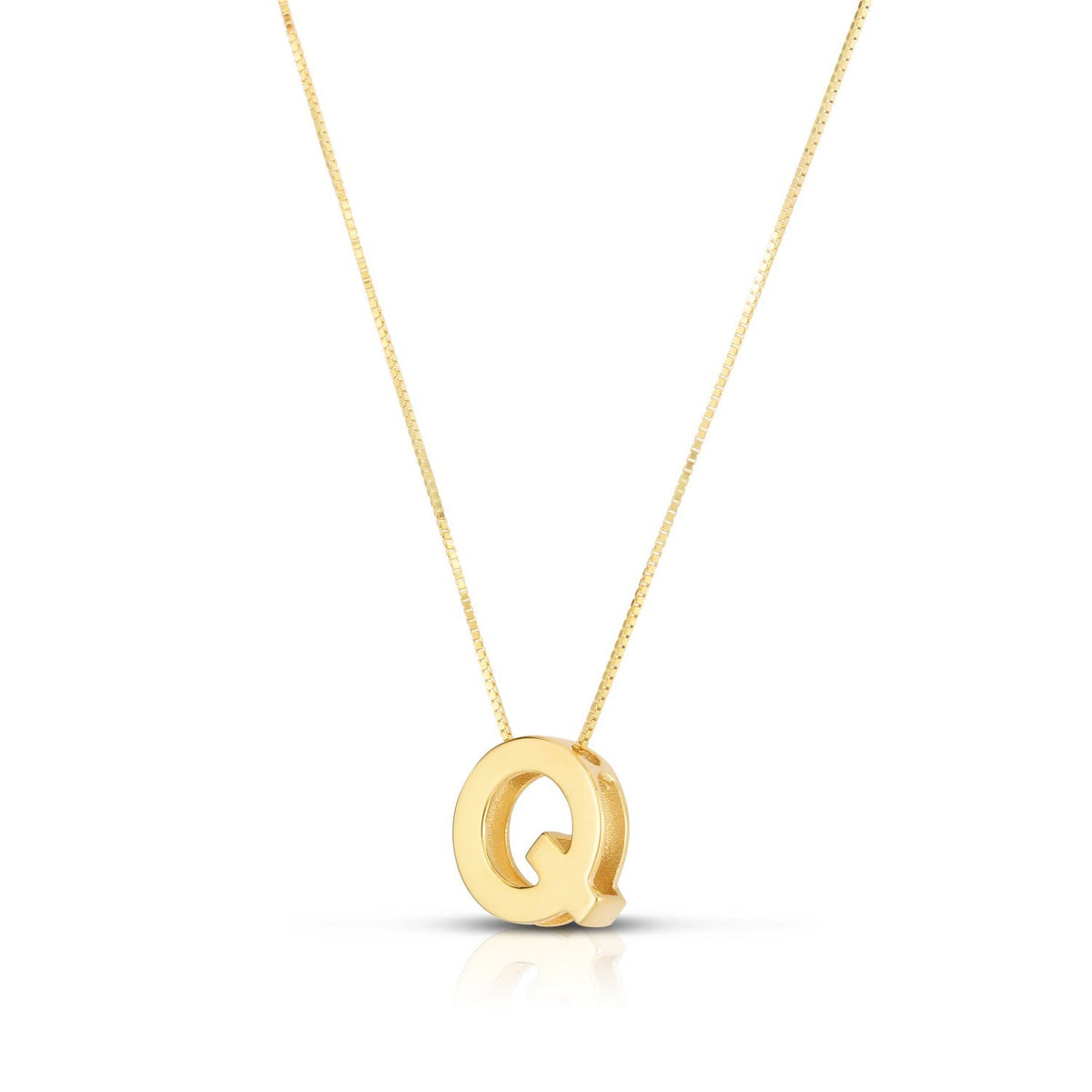 Block Letter Initial Q Necklace in 14K Yellow Gold
