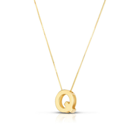 Block Letter Initial Q Necklace in 14K Yellow Gold