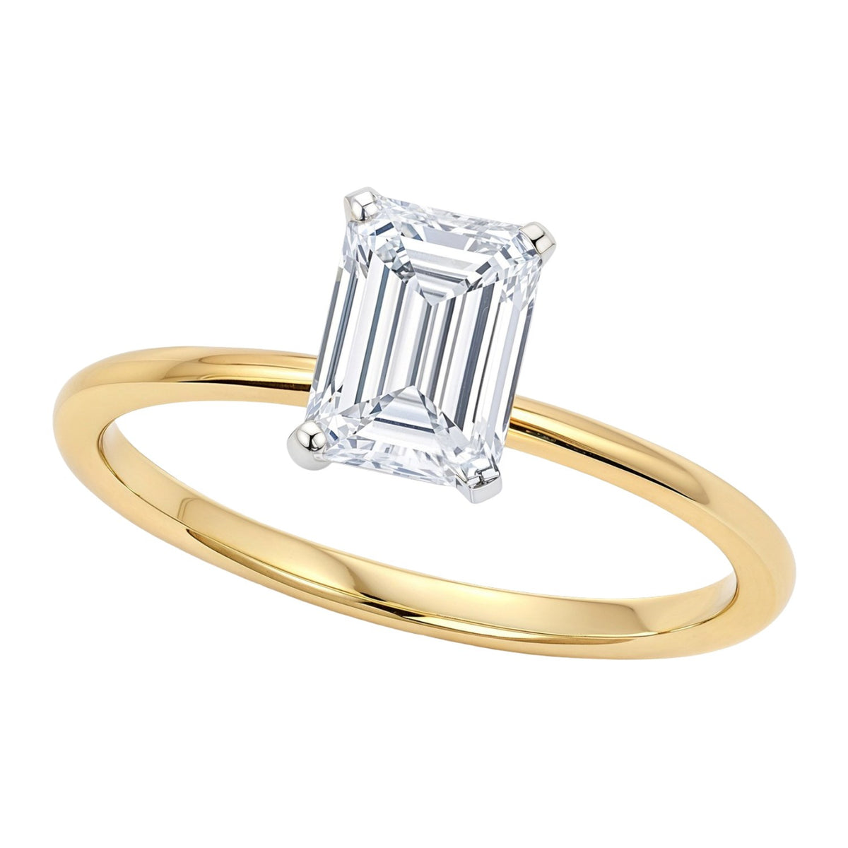 1.50 Carat Emerald Lab Grown IGI Diamond Ring in 10K Yellow Gold G/VS1