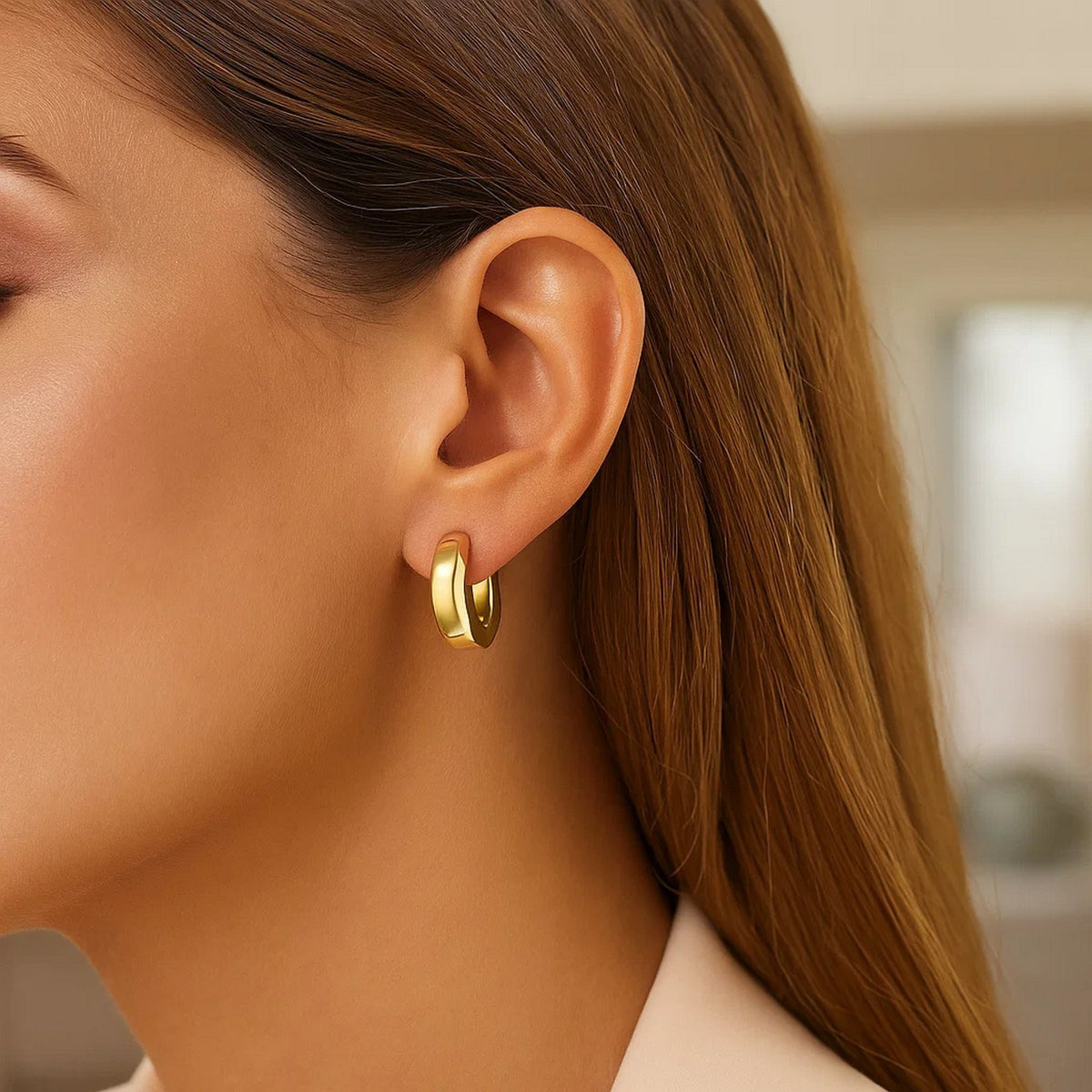 Thick Post Hoop Earrings in 14K Yellow Gold