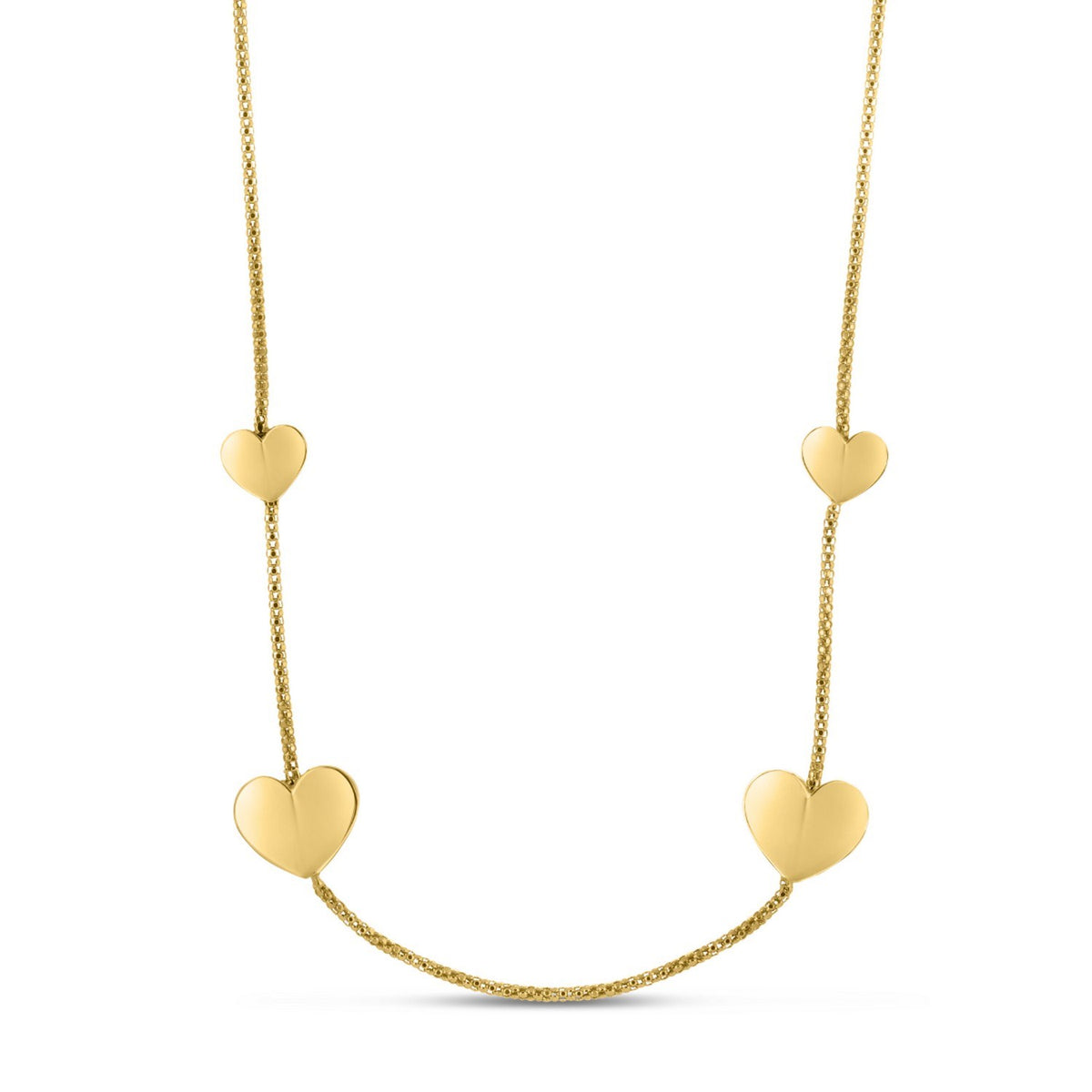 Hearts Station Necklace in Gold-Plated Sterling Silver