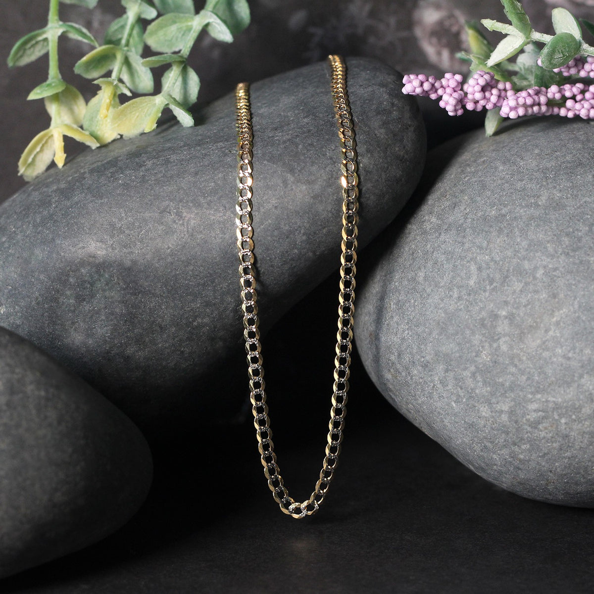 Diamond-Cut Curb Chain in 14K Two-Tone Gold (2.60 mm)