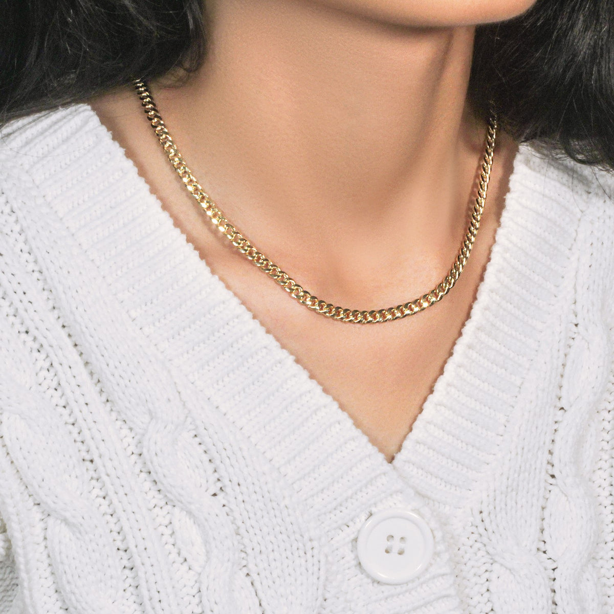 Semi-Solid Miami Cuban Chain in 10K Yellow Gold (4.50 mm, Lobster Clasp)