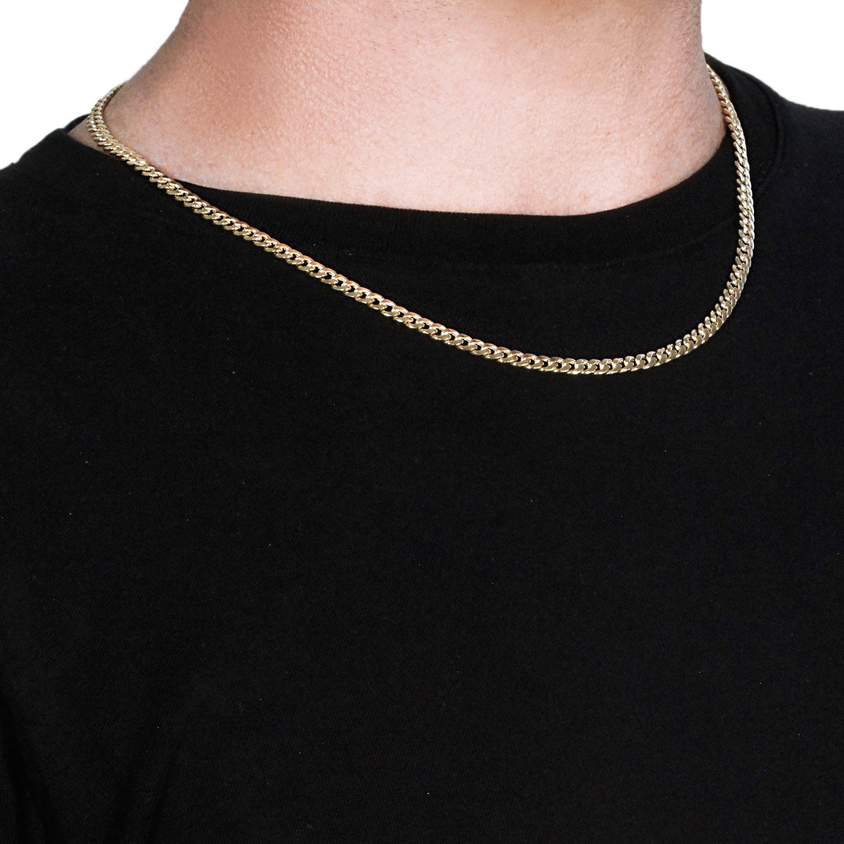 Semi-Solid Miami Cuban Chain in 10K Yellow Gold (4.50 mm, Lobster Clasp)