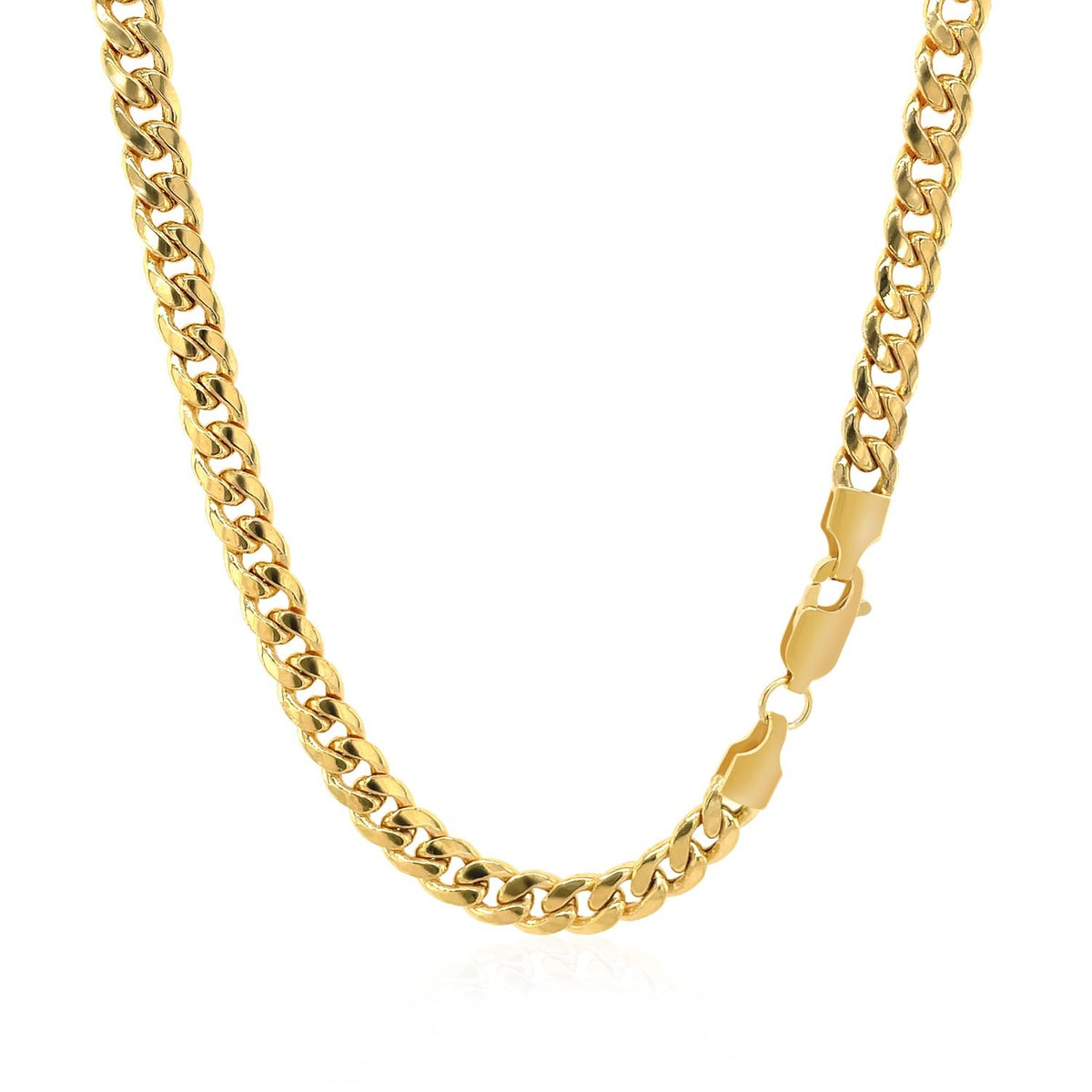 Semi-Solid Miami Cuban Chain in 10K Yellow Gold (4.50 mm, Lobster Clasp)