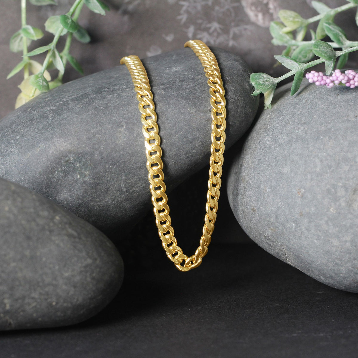 Semi-Solid Miami Cuban Chain in 10K Yellow Gold (4.50 mm, Lobster Clasp)