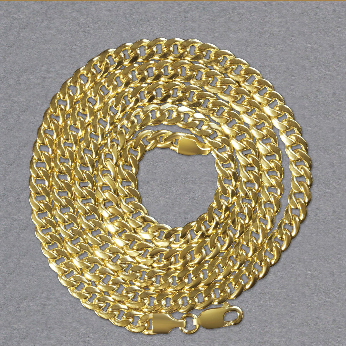 Semi-Solid Miami Cuban Chain in 10K Yellow Gold (4.50 mm, Lobster Clasp)