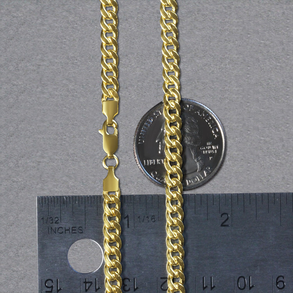Semi-Solid Miami Cuban Chain in 10K Yellow Gold (4.50 mm, Lobster Clasp)