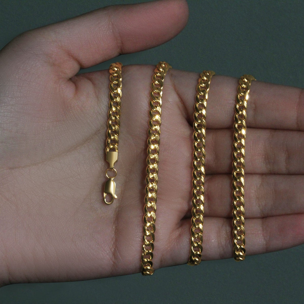 Semi-Solid Miami Cuban Chain in 10K Yellow Gold (4.50 mm, Lobster Clasp)