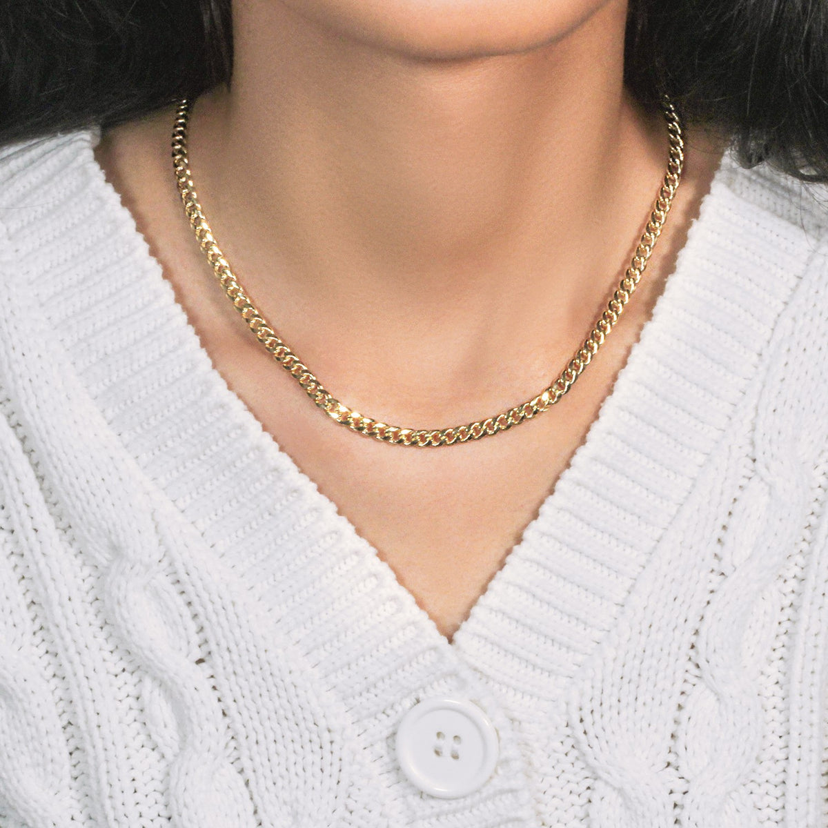 Semi-Solid Miami Cuban Chain in 10K Yellow Gold (4.50 mm, Lobster Clasp)