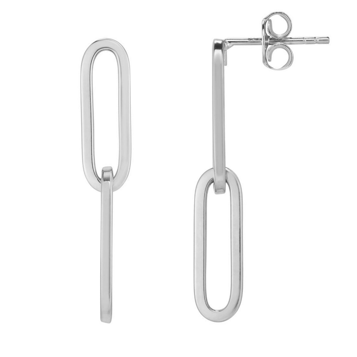 Double Link Paperclip Drop Earrings in 14K White Gold