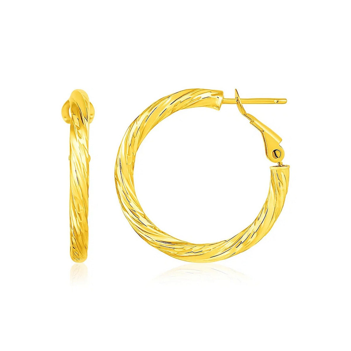 Petite Twisted Round Hoop Earrings in 14K Yellow Gold (3x20mm)
