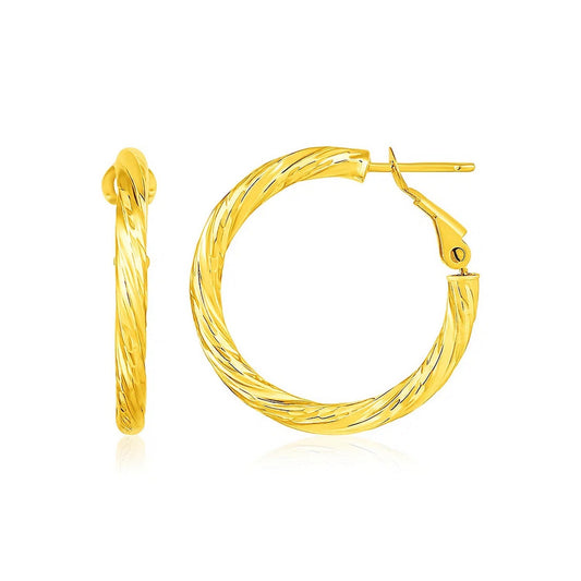 Petite Twisted Round Hoop Earrings in 14K Yellow Gold (3x20mm)