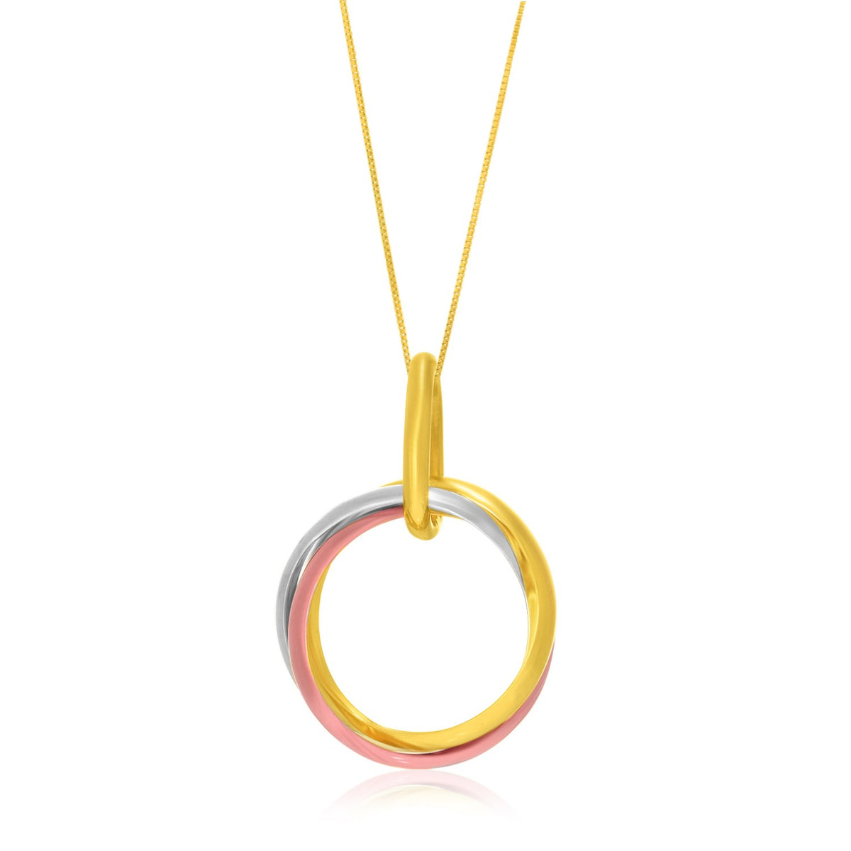 Interlaced Tri-Color Ring Pendant Necklace in 14K Gold