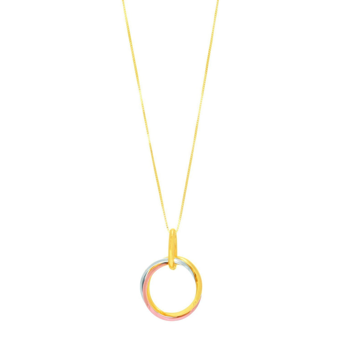Interlaced Tri-Color Ring Pendant Necklace in 14K Gold