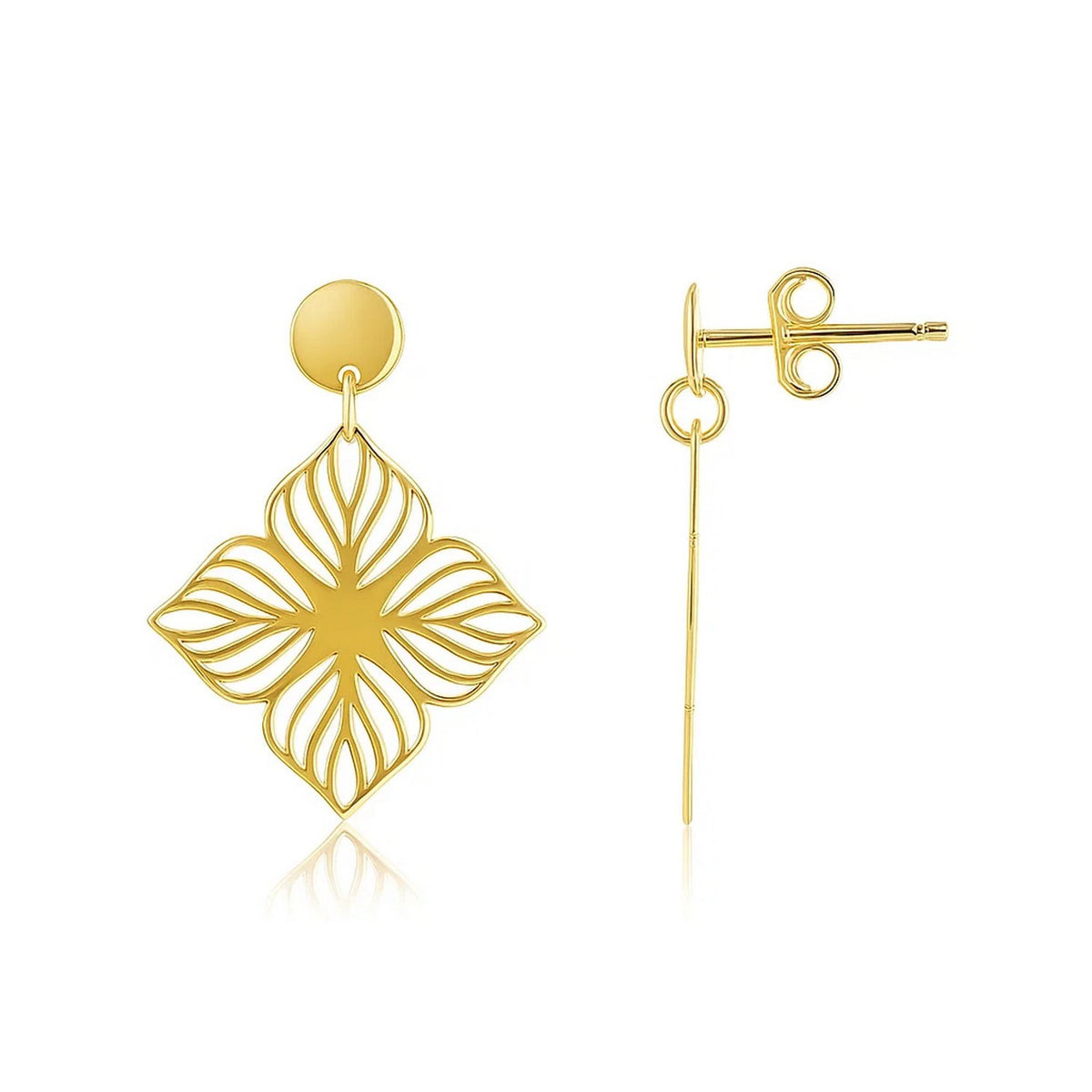 High Polish Flower Cutout Earrings in 14K Yellow Gold