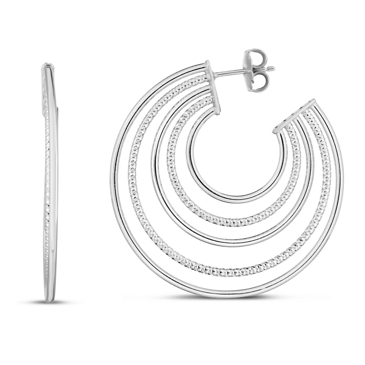 Diamond Cut & Polished Five Row Hoop Earrings in Silver