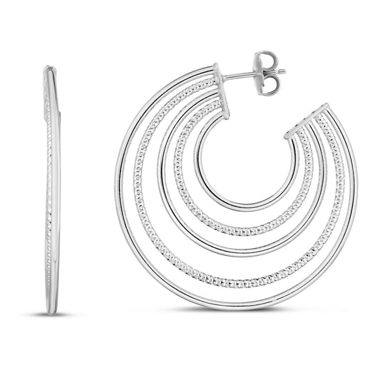 Diamond Cut & Polished Five Row Hoop Earrings in Silver
