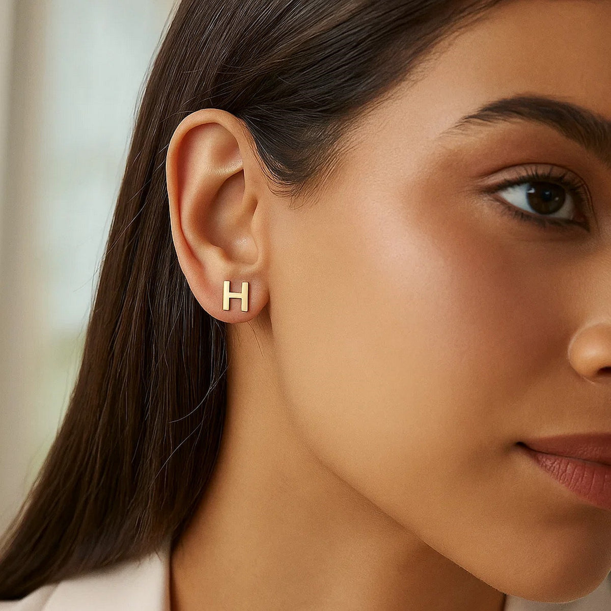 Yours Truly Initial H Stud Earrings in 14K Yellow Gold