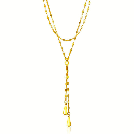 Puffed Heart Lariat Double Strand Necklace in 14K Yellow Gold