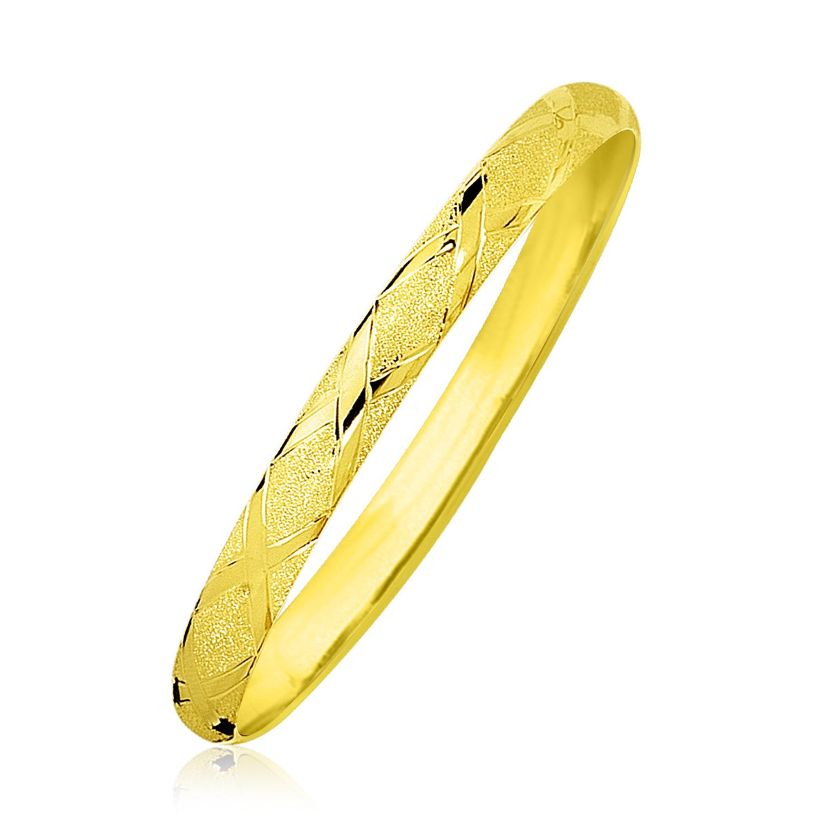 Slender Diamond Pattern Textured Bangle in 10K Yellow Gold (6.00 mm)
