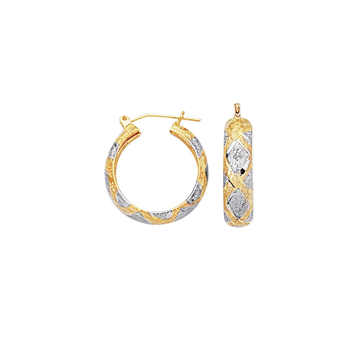 Diamond Cut X Hinged Hoop Earrings in 10K Two-Tone Gold (6.00 mm)