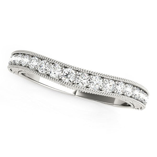 Bead Border Curved Diamond Wedding Ring in 14K White Gold (1/4 cttw)