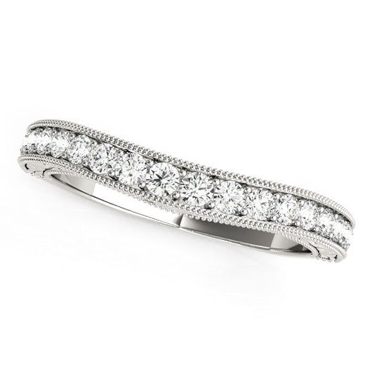 Bead Border Curved Diamond Wedding Ring in 14K White Gold (1/4 cttw)