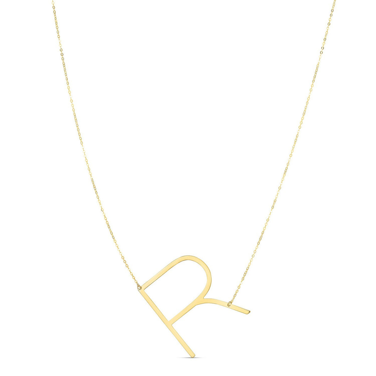 Yours Truly Large Initial R Necklace in 14K Yellow Gold