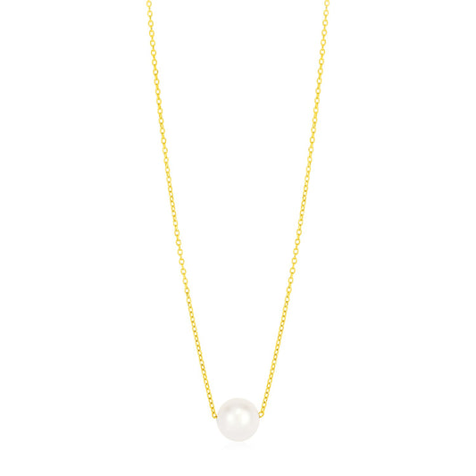 Pearl Solitaire Necklace in 14K Yellow Gold 7mm