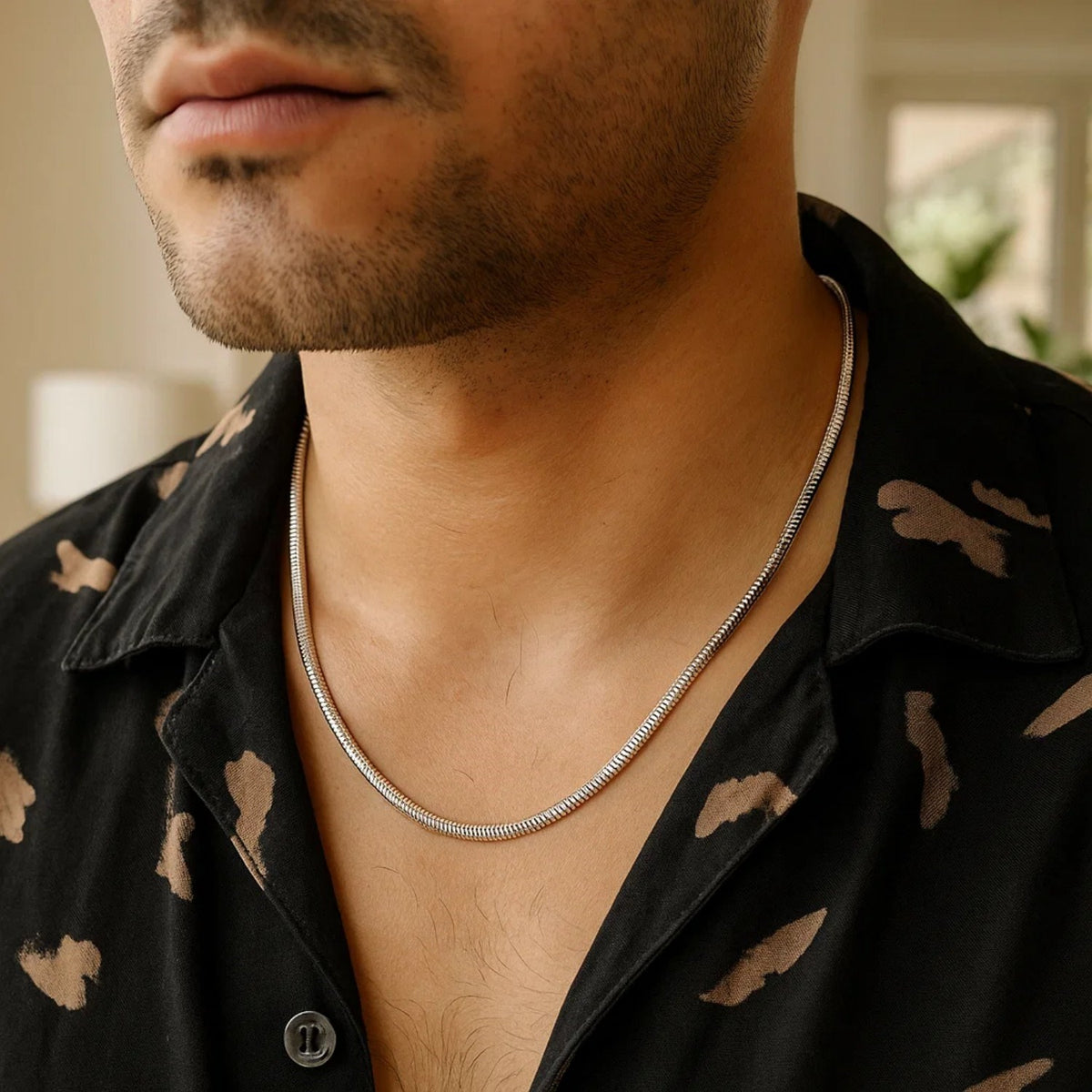 Octagonal Snake Chain in Rhodium-Plated Silver (3.00 mm)