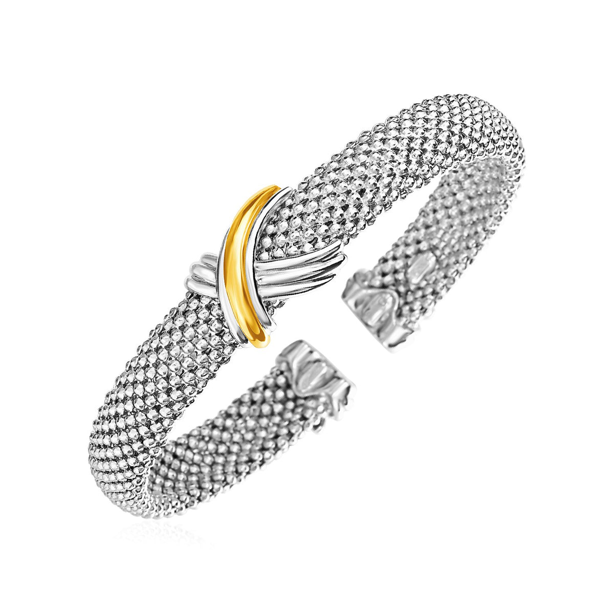 Popcorn Cuff Bangle in Sterling Silver & 18K Gold (10.00 mm)