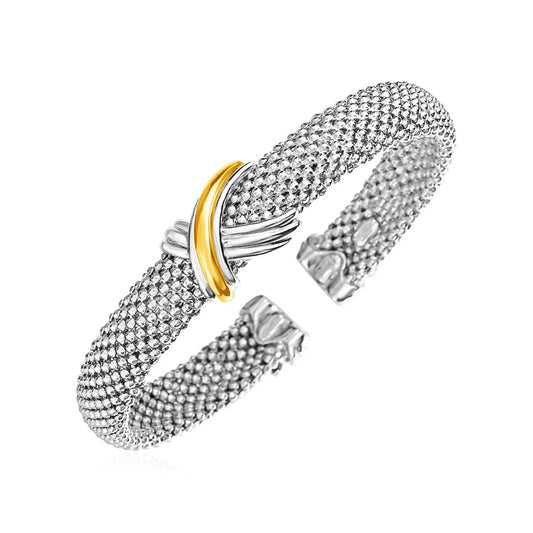 Popcorn Cuff Bangle in Sterling Silver & 18K Gold (10.00 mm)