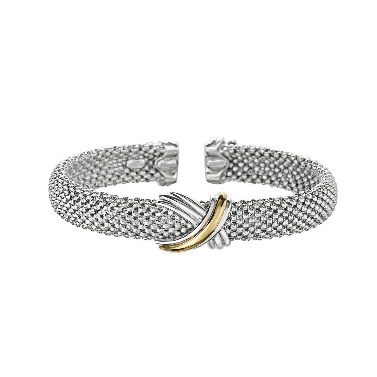 Popcorn Cuff Bangle in Sterling Silver & 18K Gold (10.00 mm)