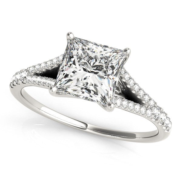 Princess Cut Split Shank Diamond Engagement Ring in 14K White Gold (1 1/8 cttw)
