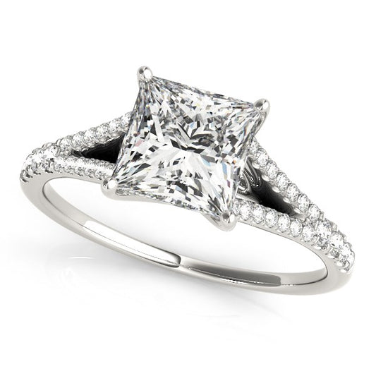 Princess Cut Split Shank Diamond Engagement Ring in 14K White Gold (1 1/8 cttw)