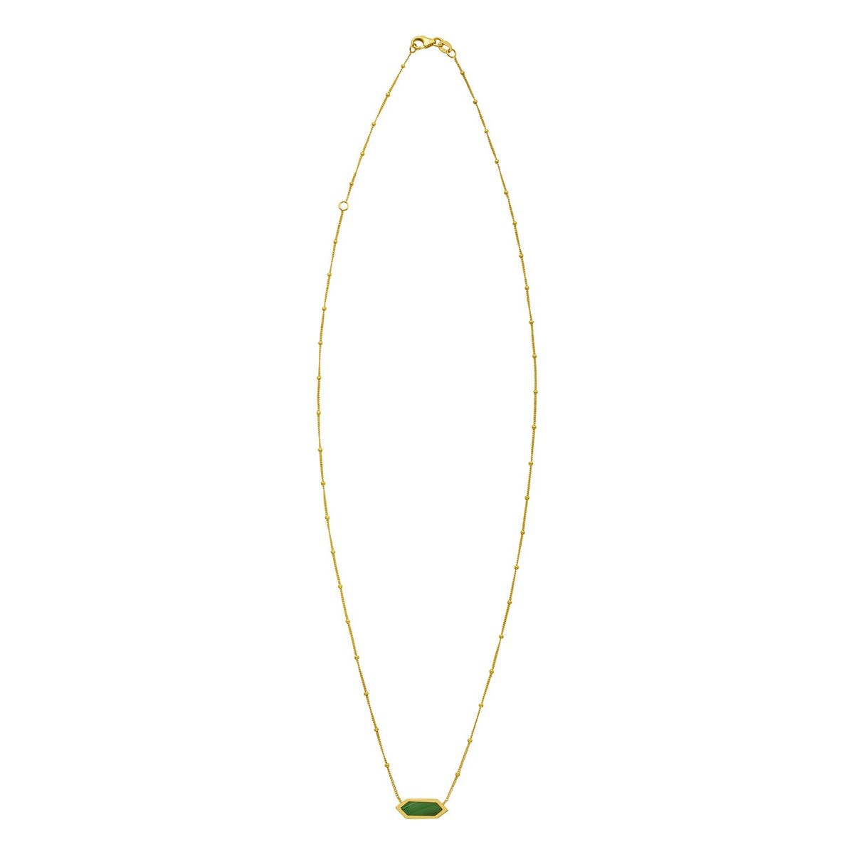Hexagon Malachite Pendant Necklace in 14K Yellow Gold