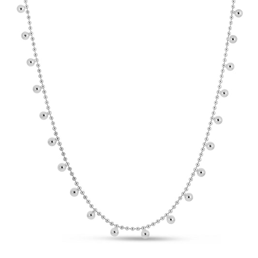 Bead Necklace in Rhodium-Plated Sterling Silver